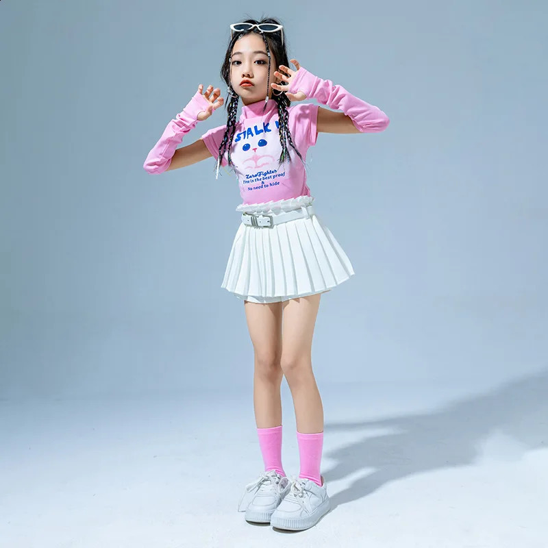 Cute Fashion Cotton T Shirt Children Ballroom Dancewear Hip Hop Skirt Costumes for Girls Jazz Dancing Clothes Street Dance Wear 250319