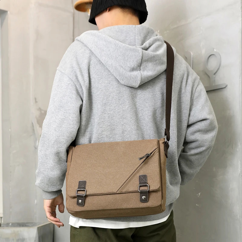 Mens Bolsa storage bag zipper travel casual briefcase cotton canvas handbag holder mens travel shoulder messenger bag 250318