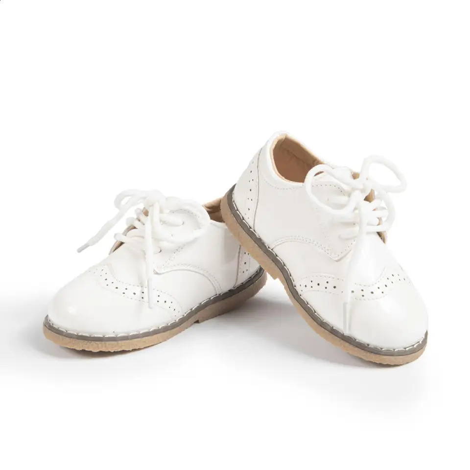 Retro leather classic PU shoes baby boys and girls lace casual childrens anti slip 250319