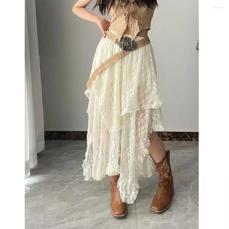 Skirts Women Y2k Spring Summer 2025 In Korean Fashion Harajuku Long Maxi Skirt Woman Clothing Vintage Lace Womens