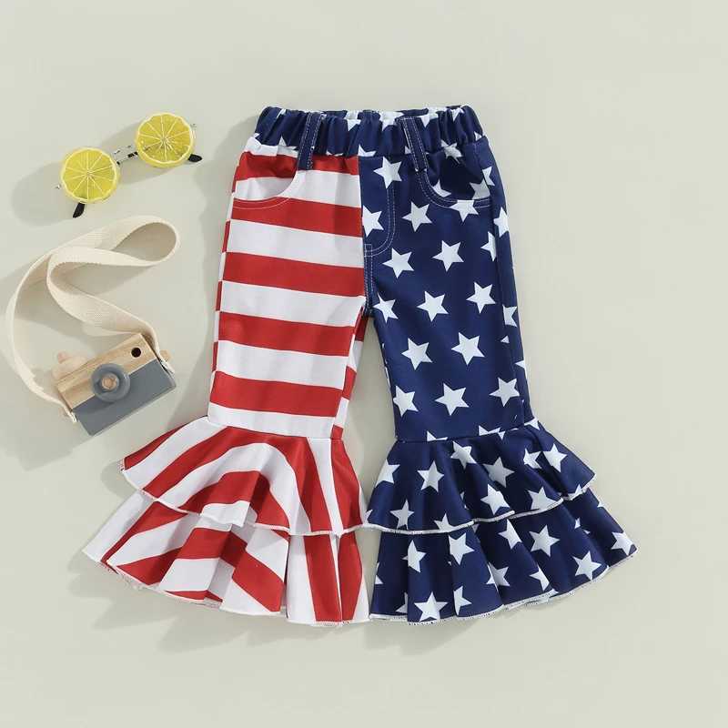 Girls Cute Floral Print Ruffle Hem Elastic Waist Flared Pants for Spring and Autumn Toddler Fashion WearT250318