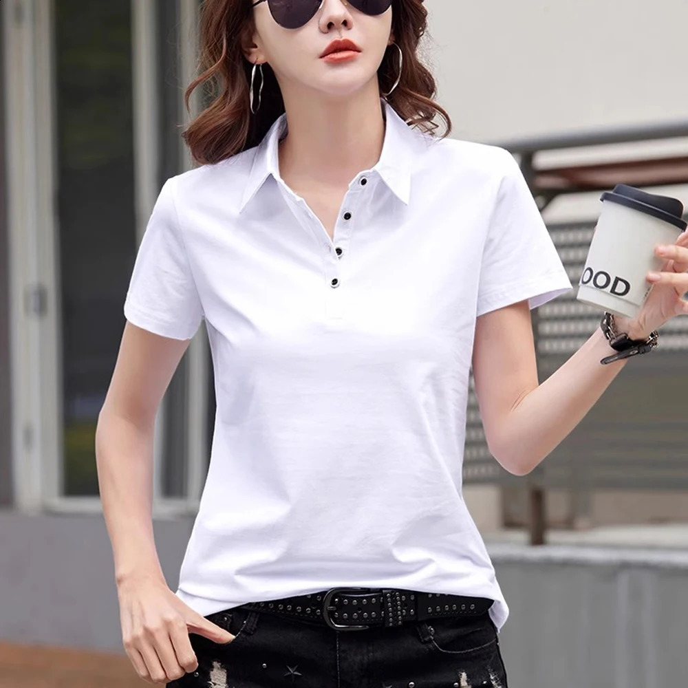 Korean version purple pure cotton lapel short sleeved t-shirt womens summer outfit polo collar loose casual sports top 250318