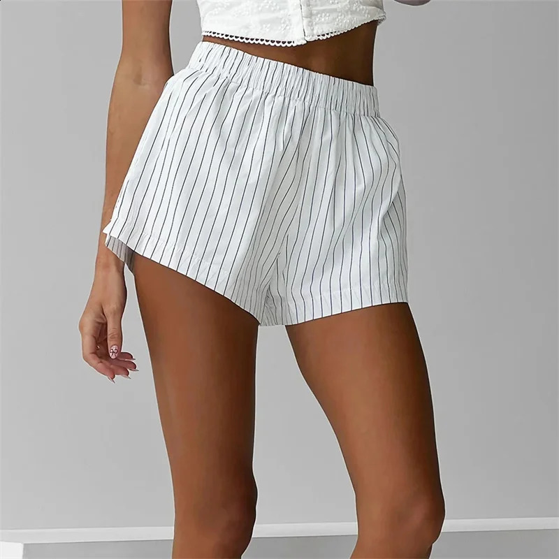 Women Y2k Stripes Boxer Shorts Summer Pants Elastic Waist Loose Fit Boy Shorts Cute Lounge Sleep Shorts Jogging Bottoms 250319