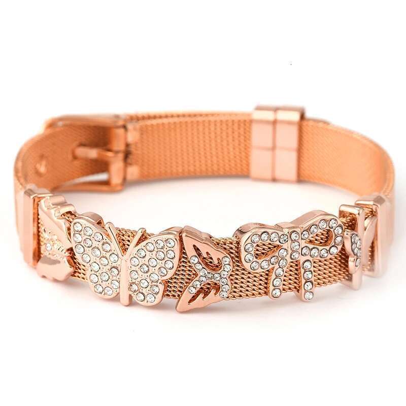 10mm Bowknot Butterfly Beads Charm Bracelets DIY Stainless Steel Mesh Keeper Bracelets Pulseras Mujer For Women Men Jewelry Gift