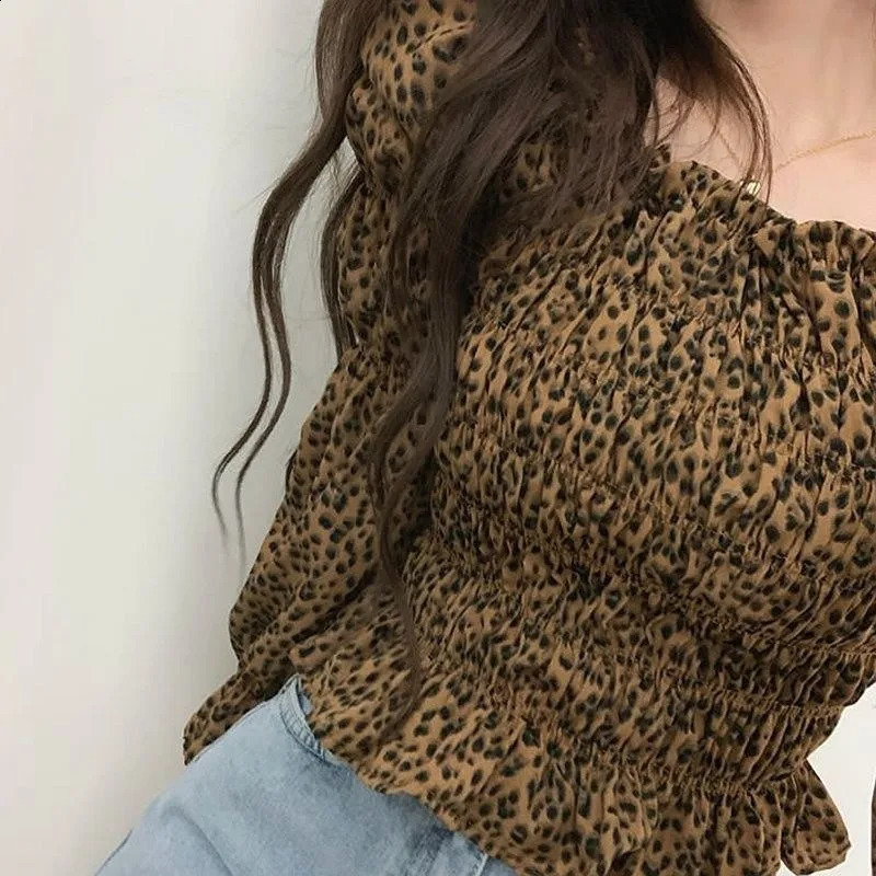 Women Casual Long Sleeve Cotton Linen Loose Shirt Elegant Solid Harajuku Leopard print Blouse Vintage Tops Y2K Streetwear Tunic 250318
