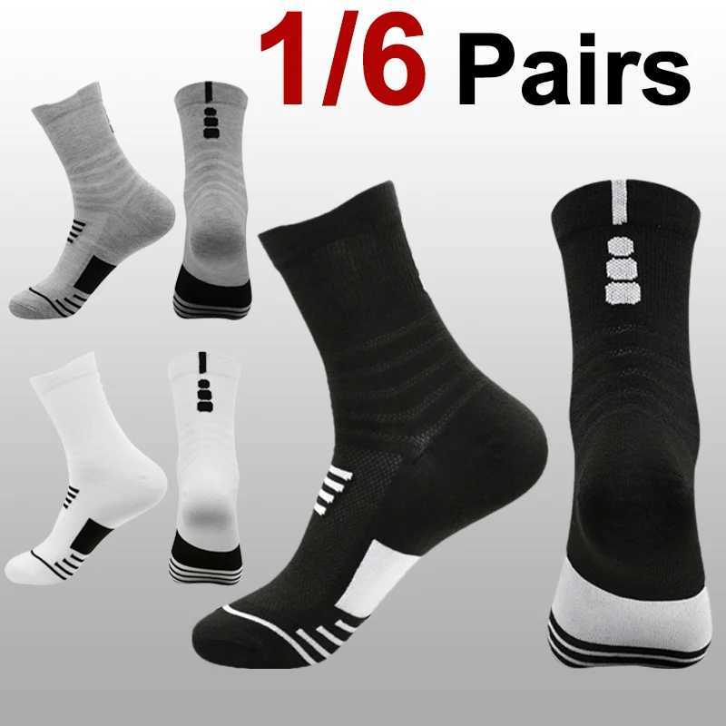 1/6 pairs of mens basketball sports socks fashionable striped sweatshirts breathable absorption running badminton couples casual socks X250319
