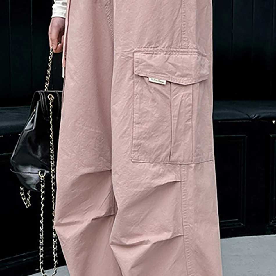 2024 new womens cargo pants ultra-thin and comfortable breathable wide legs loose elastic waist spring and summer casual pants youth clothingT250318