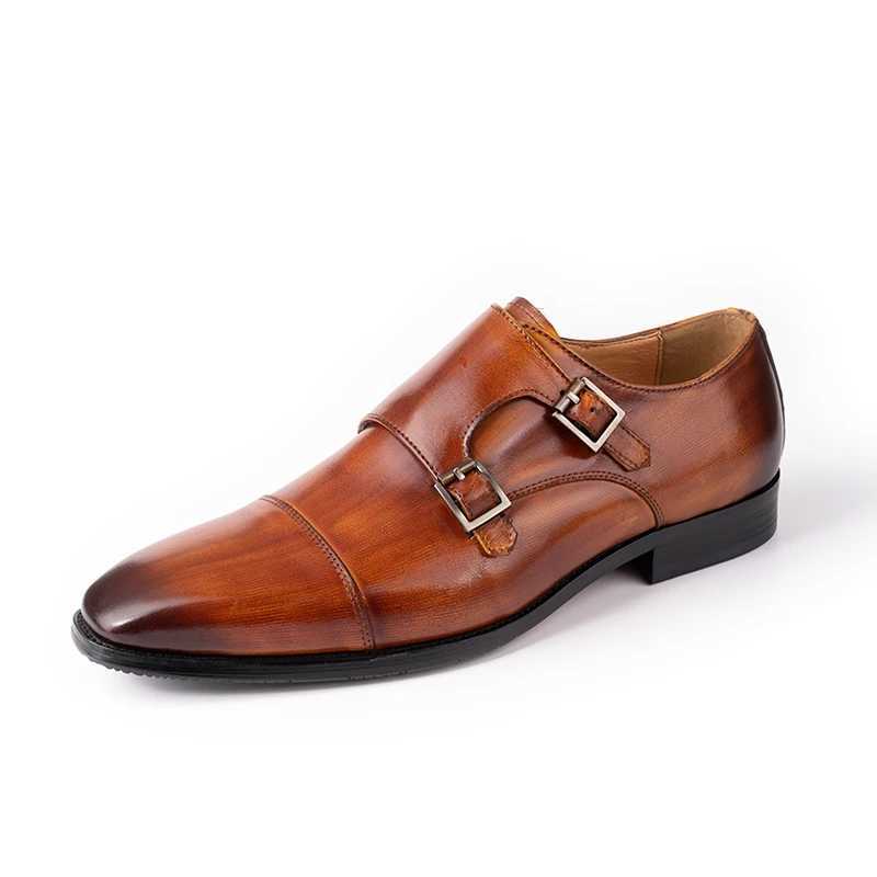 Luxury Classic Men Wedding Dress Oxford Shoe Real Handmade Leather Buckle Strap Pointed Toe Loafer Shoe for Men Black BrownXJ250319