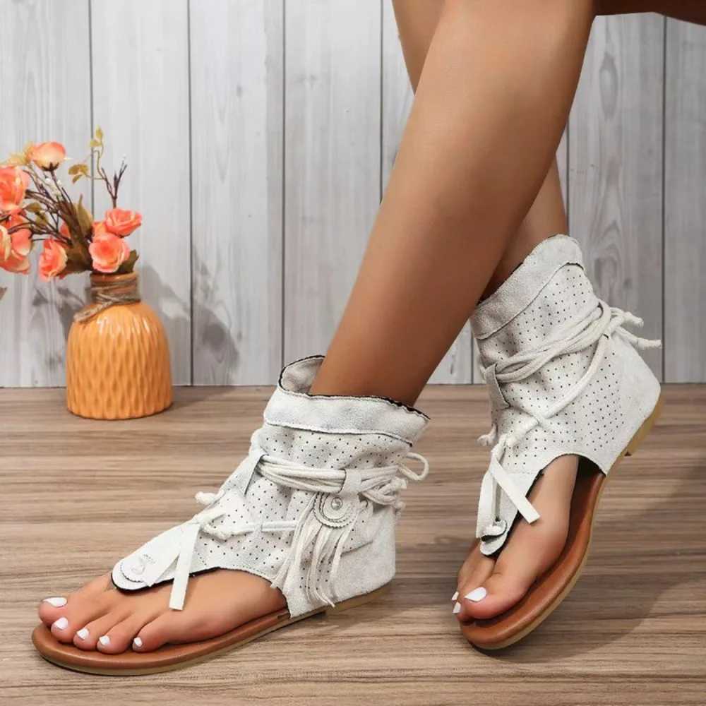 New Arrival Womens Retro Sandals Gladiator Womens Pinch Toe Retro Boots Casual Tassel Roman Fashion Summer Womens Shoes Womens Sandals T250318