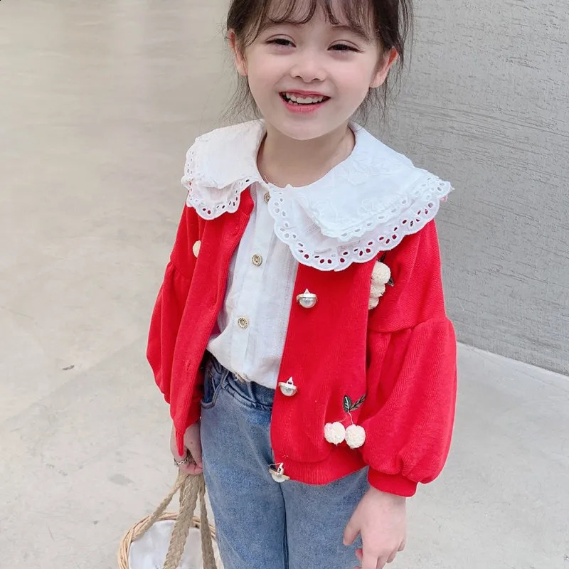 Spring and autumn girls childrens lapel shirt with sparkling sleeves long sleeved lace top clothing 18Y 250319