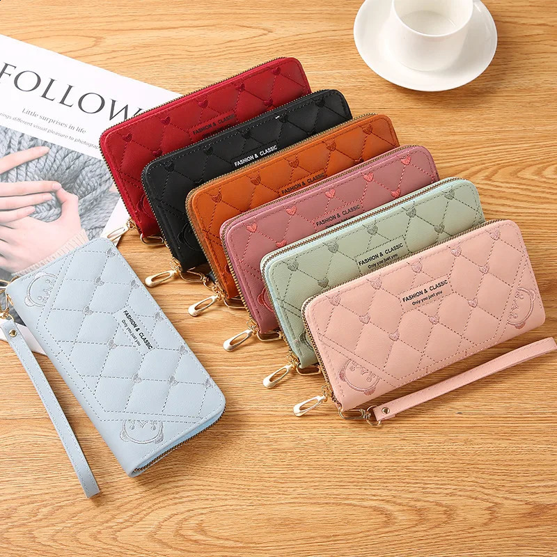 Womens long wallet Pu leather card holder large capacity buckle zipper coin wallet multi card organizer mobile phone bracelet handbag 250318