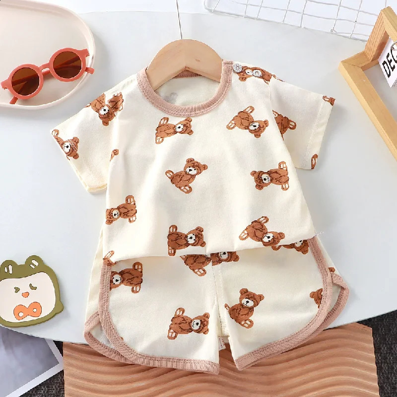 Kids Cartoon Clothing Sets Summer Fashion Short Sleeve Suits Boys Girls T-ShirtsShorts 2Pcs Children Outfits 0-6 Years 250319