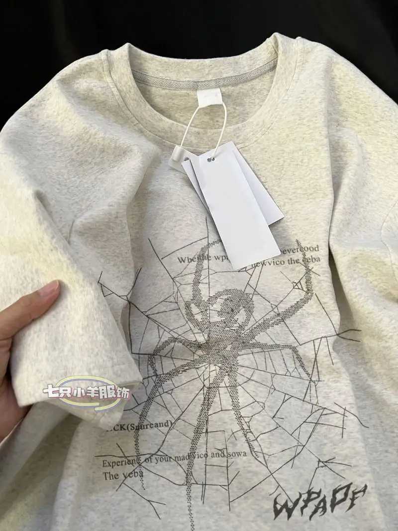 Summer loose spider trend print retro graphic T-shirt for couples casual hip-hop round neck short sleeved top harajukuT250318