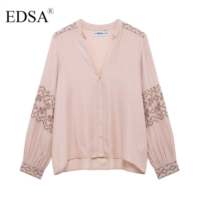 EDSA Womens y Shirt Vneck Button Front Single Chest Office Long Sleeve 250318