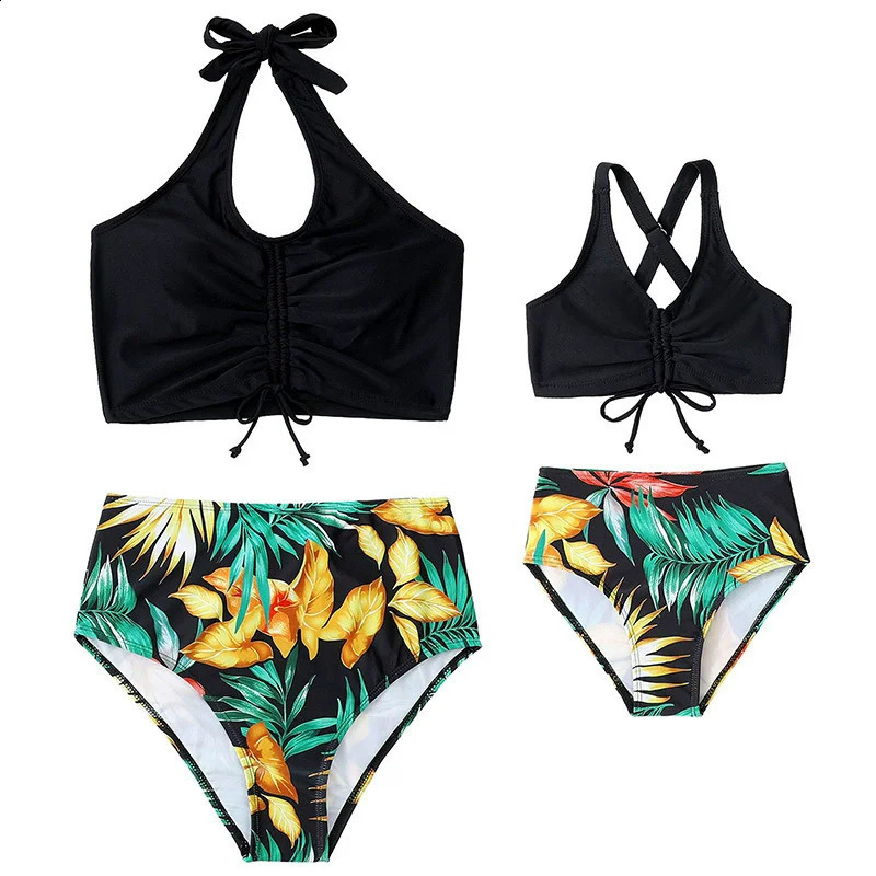Family Matching Swimwear Outfits Mother Daughter Suspender Swimsuit Father Son Shorts Mom Girl Beach 2Pcs Parent-Child Clothes 250319