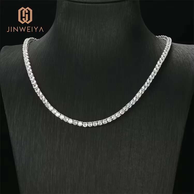 Iced brass hand inlaid zircon width adjustable length platinum electroplated men's and women's tennis chains