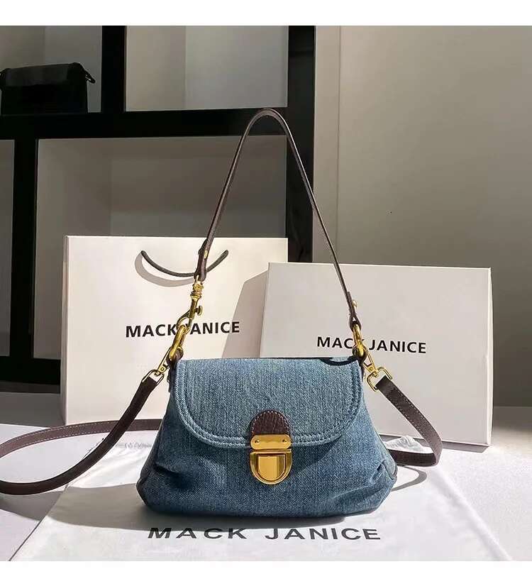 Autumn High Quality Blue Denim Square Women Fashion Handbag Shoulder Messenger Lady Purse Female Underarm Bag Armpit