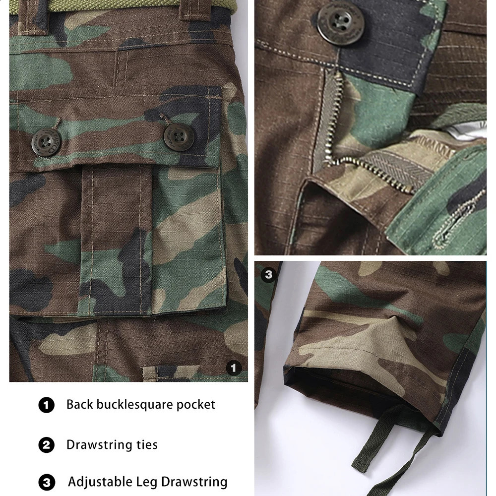 AKARMY Mens Ripstop Wild Cargo Pants Relaxed Fit Hiking Army Camo Combat Casual Work with 8 PocketsNo Belt 250319