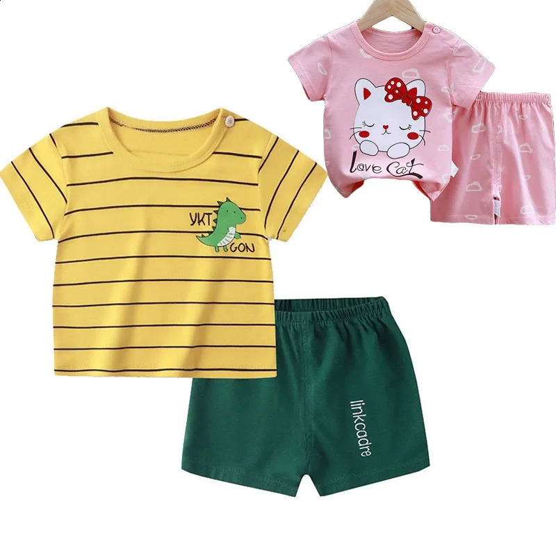 Kids Cartoon Clothing Sets Summer Fashion Short Sleeve Suits Boys Girls T-ShirtsShorts 2Pcs Children Outfits 0-6 Years 250319