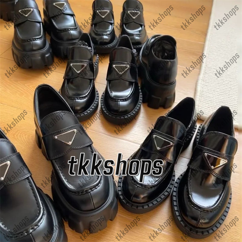 Designer Loafers Monolith Leather Brushed Designer Loafer Shoes Womens Slip On Women Oxford Chunky Rubber Luxury Lug Sole Platfrom Cowhide Dress Shoe Wedding 35--42