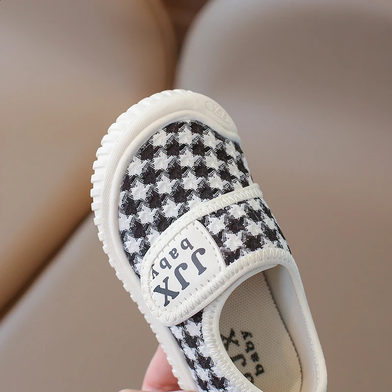 Autumn Children Canvas Shoes Plaid Breathable Leisure Kids Casual Shoe Flat Rubber Sole Toddler Unixsex Daily Boys Girl Shoe 250319