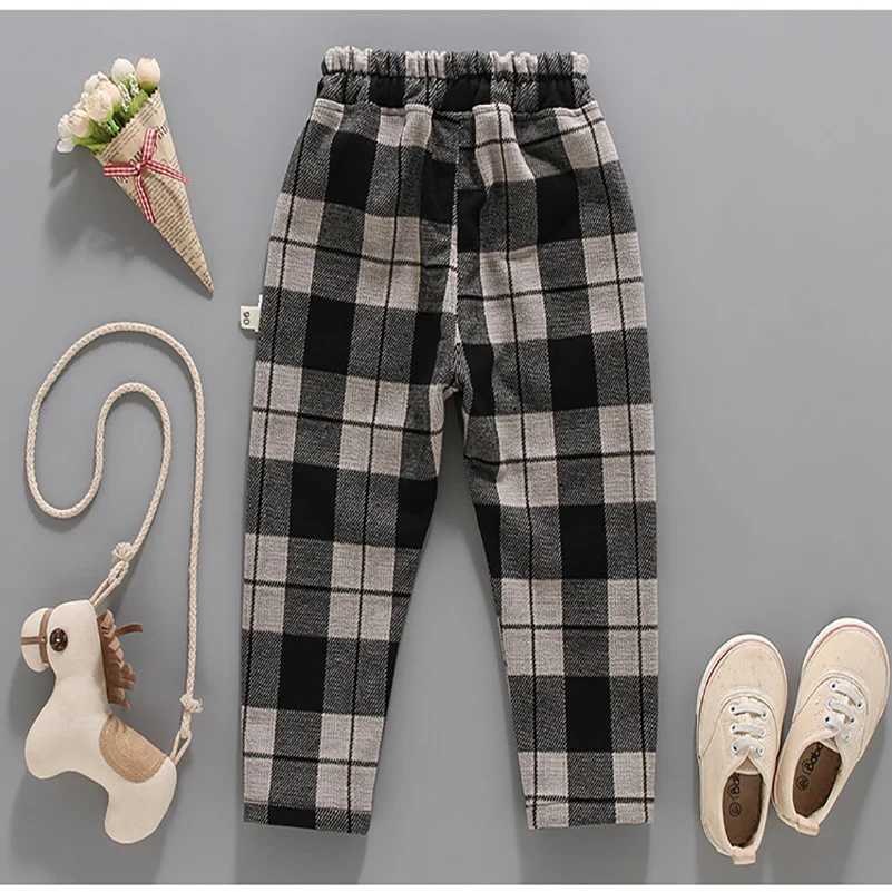 2024 Spring and Autumn Boys Fashion Black and White Checkered Straight Leg Pants/Casual Pants 1-6 Years OldT250318
