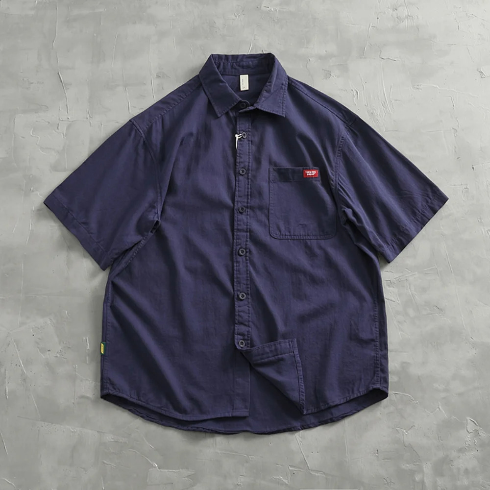 Vintage work shirt Short Sleeve shirt Mens loose cotton sleeved coat shirt 250317