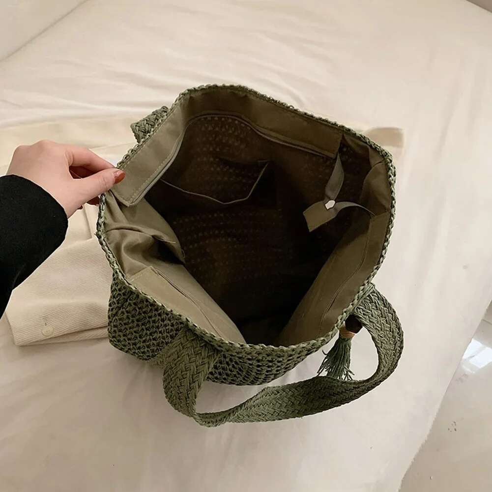 Summer Straw For Women Handmade Woven Shoulder Large Capacity Tote Bags With Pendant Armpit Bag Top-Handle Handbag Purse
