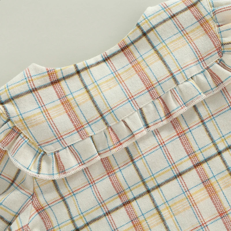 Cute Baby Girls Ruffle Sleeve Tops Plaid Solid Color Doll Collar Blouses Spring Autumn Fashion Casual Shirts for Toddlers 250319