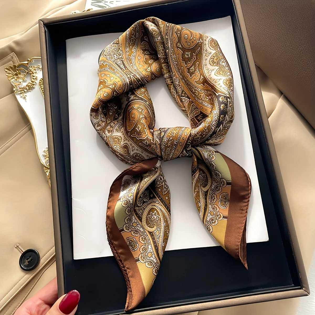 27.56 Paisley Print Small Square Scarf Simated Silk Thin Neck Scarf Mature Style Sunscreen Scarf For Wen X250319
