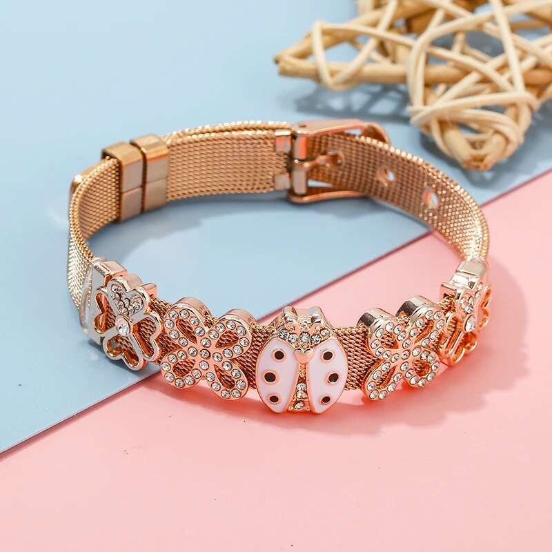 New Fashion 10mm Crystal Beads Stainless Steel Mesh Bracelets DIY Charm Keeper Bracelets Bangle For Women Fashion Jewelry Gift