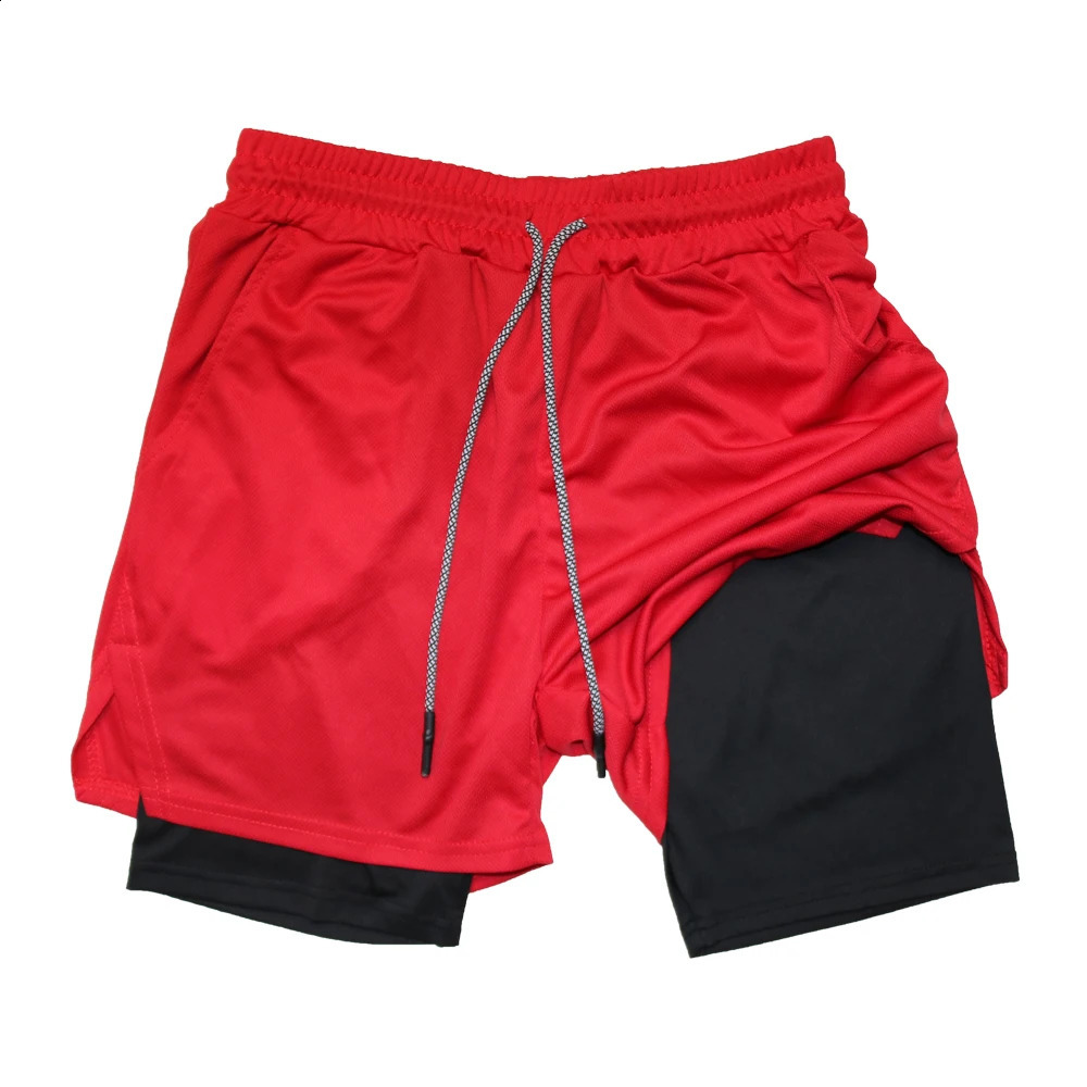 Mens Double Layer Fitness Shorts Gym Training 2 in 1 Sports Quick Dry Workout Jogging Deck Summer 250312
