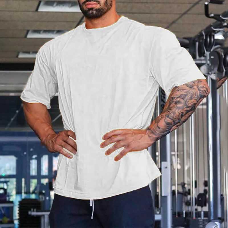 Ultra fine fit short sleeved T-shirt mens cotton shoulder loose fitness T-shirt summer fitness topT250318