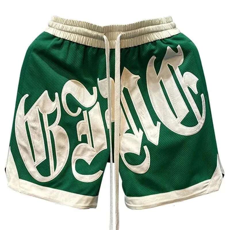 Y2k Casual Letter Embroidery Basketball Clothing Street Vintage Color Contrast Loose Sweatpant Men Shorts Pant