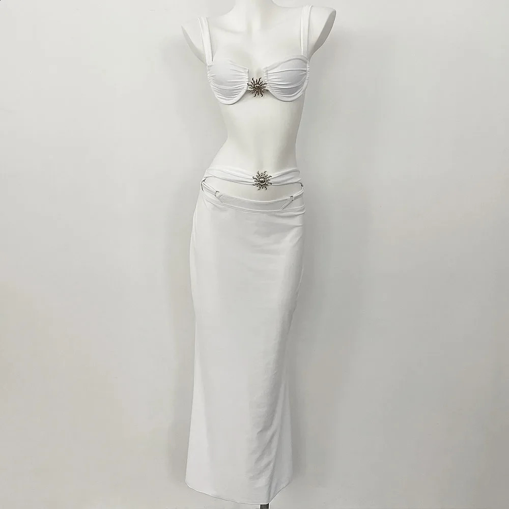Swimsuit Women Swimwear Summer 3 Pics Set Bikini Long Skirt Female Bather Bathing Suit Beachwear Biquini 250311