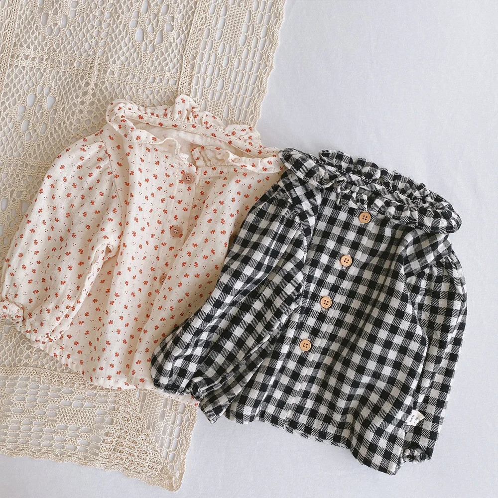 Baby Girl Blouse 0 to 3 6 9 12 18 4 Months Princess Soft Cotton Floral Plaid Kids Shirts for Toddler Girls Clothes Cute Top 250319