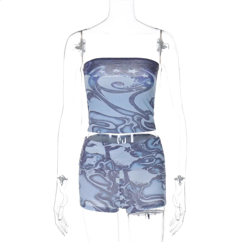 Lygens Tie Dye Print Slim Corset Tops Short Pants WomenS Sets Summer Y2K Streetwear Fashion Wholesale Korean Casual Clothing 250319
