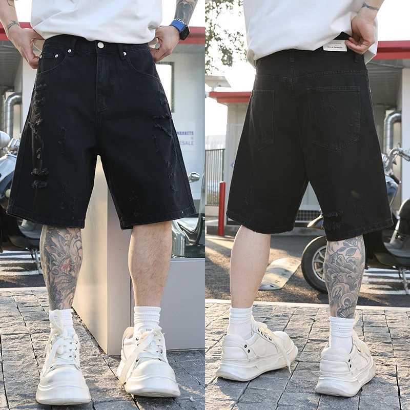 350 mens casual black shorts suitable for mens loose summer jackets trend hole jeans five point pants fashion brands W250319