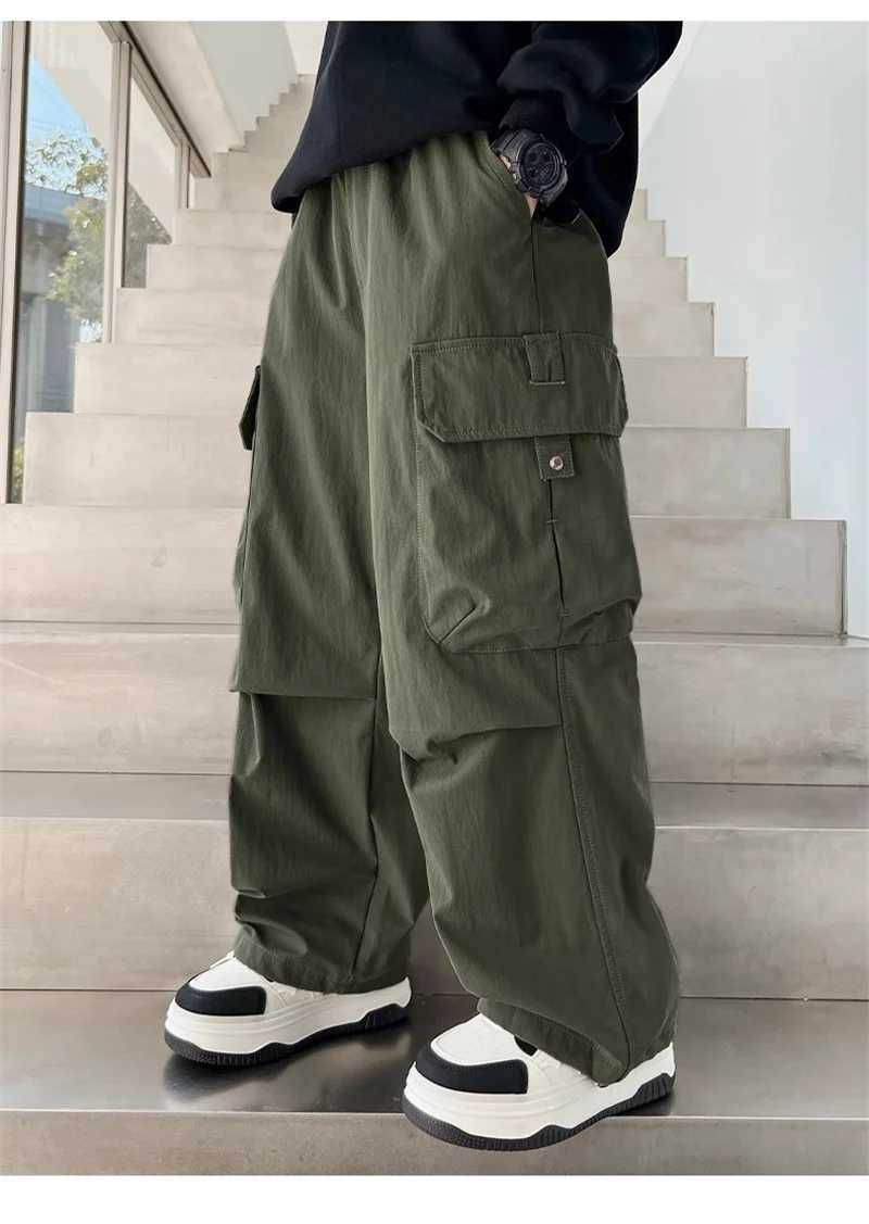 Wide leg pants street dance pants boys casual straight pants childrens side pockets childrens cargo pants hip-hop pants 5-14YT250318