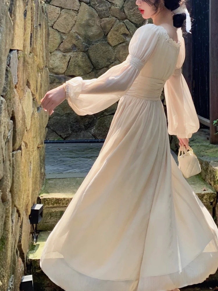 2025 Summer Elegant Fairy Midi Dress Women Causal Long Sleeve Vintage Party Dress Female Ruffles One Piece Dress Korean Chic Y2k 250319