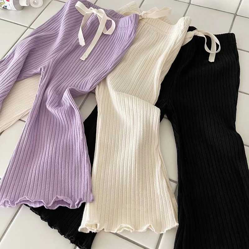 Childrens Pants Girls Solid Elasticity Leggings Cotton Ruffle Trousers 3-9 Years Kids Pants Toddler Girls Flared PantT250318