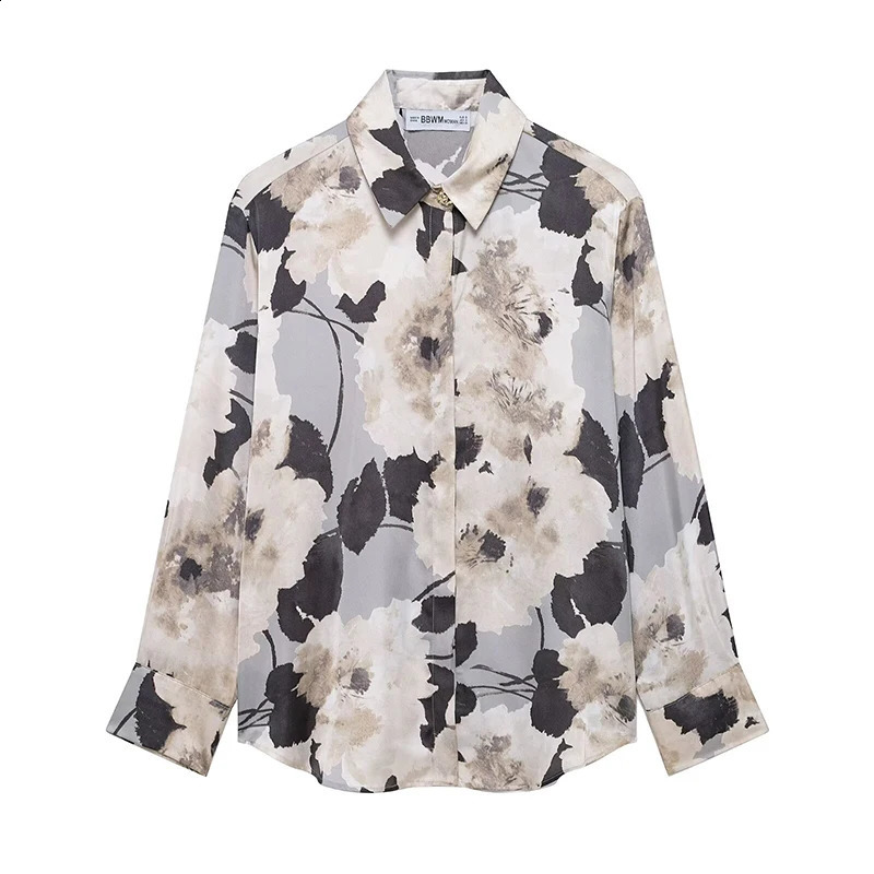 Willshela Women Fashion Silk Printed Single Breasted Blouse Vintage Lapel Neck Long Sleeves Female Chic Lady Shirts 250319