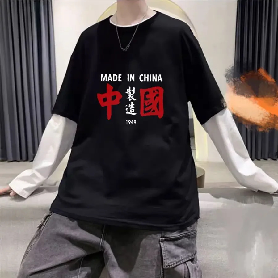Mens Tshirt Chinese style mens 2025 spring retro clothing long sleeved printed street casual Y2k top 250319