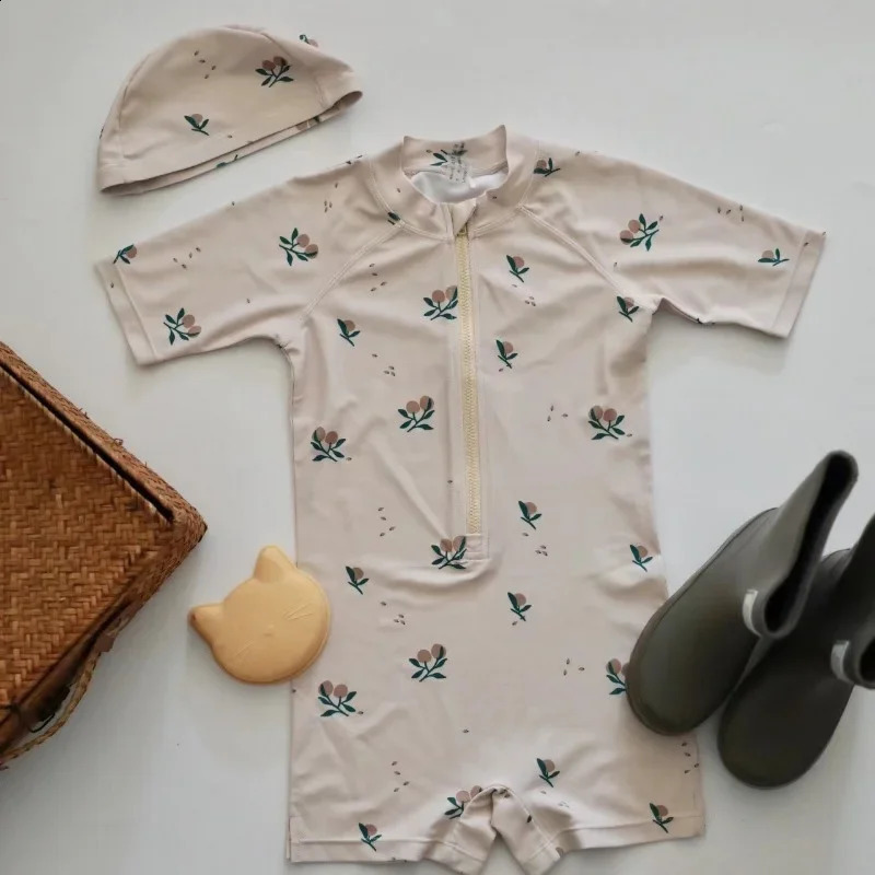 INS Childrens One Piece Swimsuit Summer Baby Girl Swimsuit UPF 50Sunscreen Quick Drying Boys Swimwear Beach Kids Clothes 250319