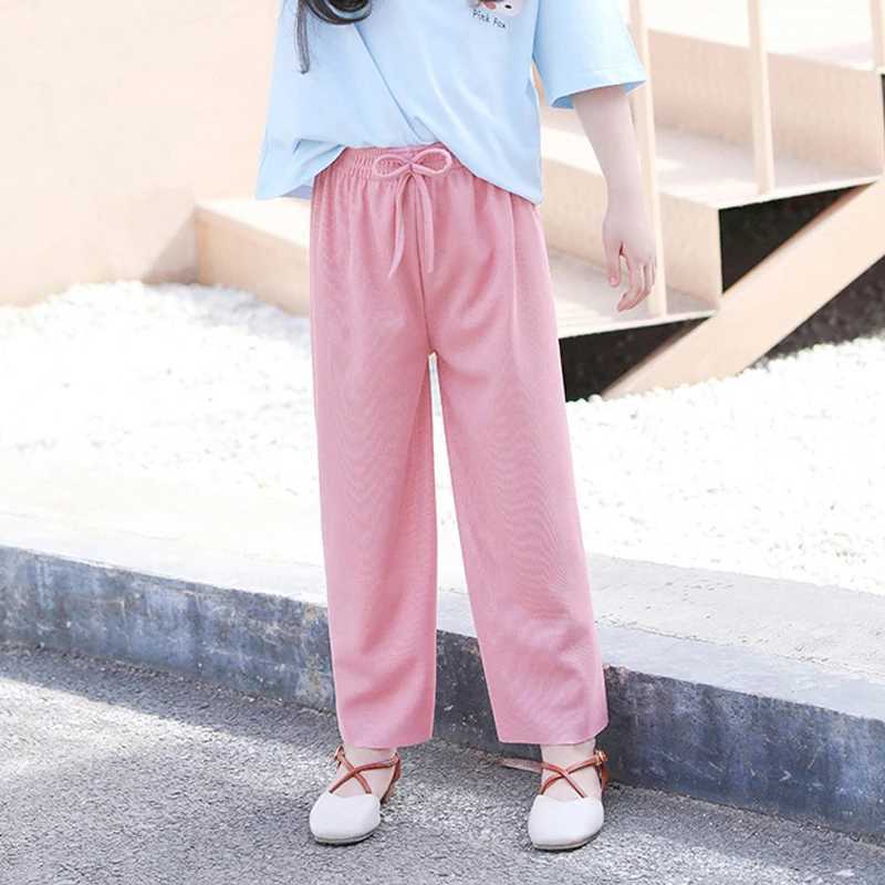Little Girls loose pink pants summer casual fashion childrens clothing green wide leg pants childrens bag Trouser 6 8 10 12 yearsT250318