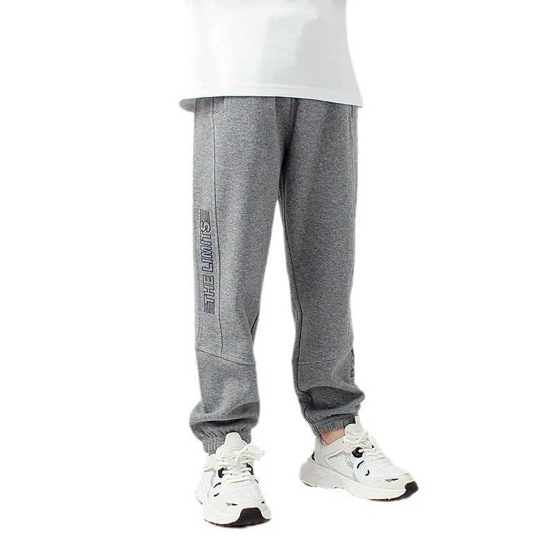 Youth boys clothing autumn childrens loose sports pants gray beige elastic waist Trouser cotton childrens long sports pants 4 8 12 yearsT250318