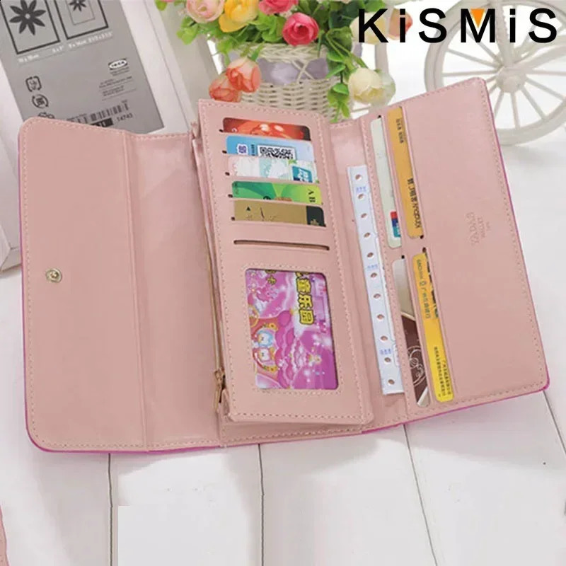 Womens Wallet Cute Pink Pocket Womens Wallet Plaid Pu Leather Long Wallet Buckle Phone Bag Coin Pocket 250318
