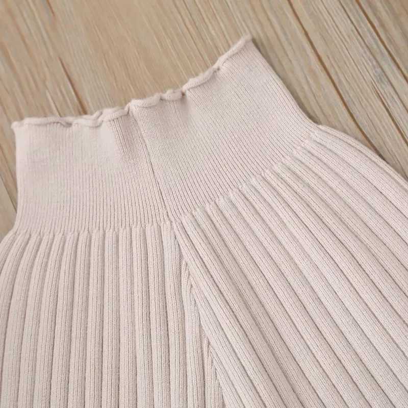 2024 Autumn New Knitted Wide Leg Pants Korean Boys and Girls Woolen Pants Childrens Casual Pants Loose Stripes TrouserT250318