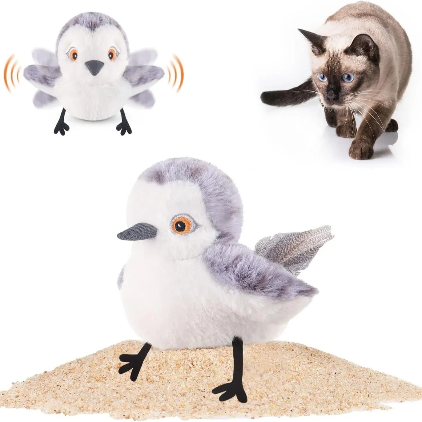 Flapping Bird Cat Toy, Lifelike Bird Chirp Tweet, Touch-Activated Kitten Toy Rechargeable, Interactive Cat Exercise Toys