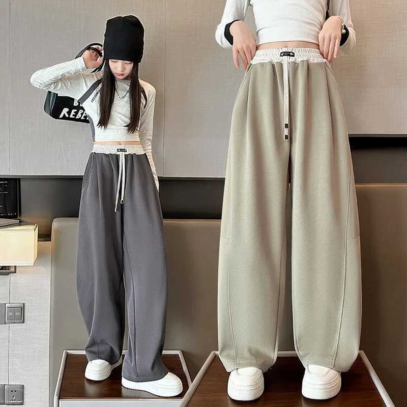 Girls wide leg pants childrens fashionable loose pants childrens straight sports pants 2024 high waisted spring and autumn casual TrousersT250318